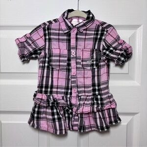 Beverly Hills Polo Club Pink & Black Plaid Ruffle-Hem Button-Down Shirt Size 3T